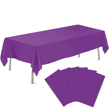 Tujol Purple 6 Pack Plastic Table Cloth 54" X 108", Disposable Tablecloths Rectangle Table Cover, Plastic Tablecloths for Parties