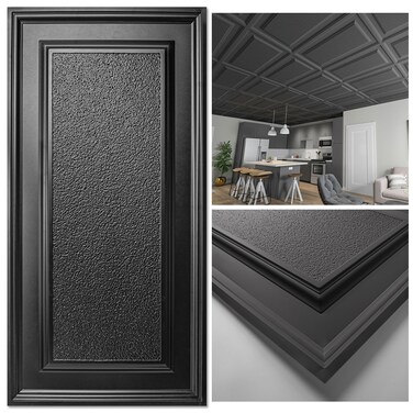 Art3d 3D Decorative Drop Ceiling Tiles, 24 X 48 in, 12-Pack, Black