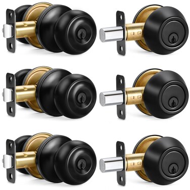Sopoby 3 Sets Entry Door Knob and Single Cylinder Deadbolt Combo Set, Keyed Alike