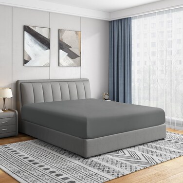 Cathay Home King Fitted Sheet Only, 21" Deep Pocket, Grey