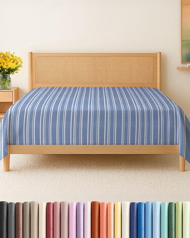 CGK Unlimited King Flat Sheet - Single Flat Sheet Only - Soft &amp; Cooling - Blue Stripes
