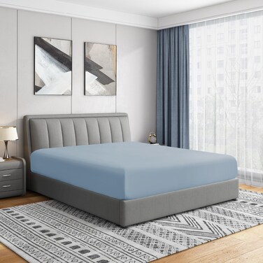 Cathay Home King Fitted Sheet Only, 14" Deep Pocket, Blue Fog
