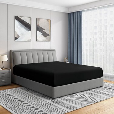 Cathay Home King Fitted Sheet Only, 16" Deep Pocket, Black