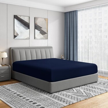 Cathay Home King Fitted Sheet Only, 16" Deep Pocket, Navy