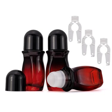 Jiuwu 3 Pack 50ML Glass Roller Bottles with Screw Caps - Red-Black Gradient