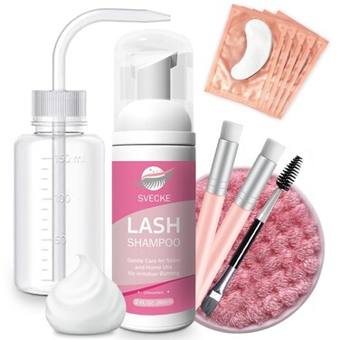 Svecke Lash Shampoo Kit, 2 Fl Oz Eyelash Cleanser with Brush