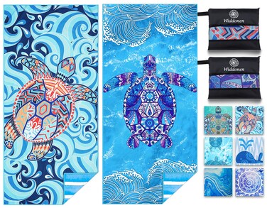 Widdonen Microfiber Beach Towel, Compact 2 Pack-71X32 Inch with Bag Travel