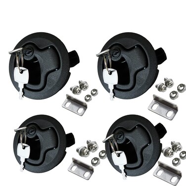 Wjskdq 4 Pcs Flush Pull Hatch Latch Round Slam Latch for Rv Boat Deck 1/4" Door Cabinet Door Locking Style Marine Flush Pull Latch Black