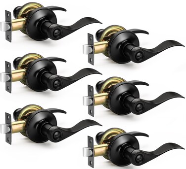 Sopoby 6 Pack Matte Black Door Handles Privacy Door Levers, Wave Style Door Knobs