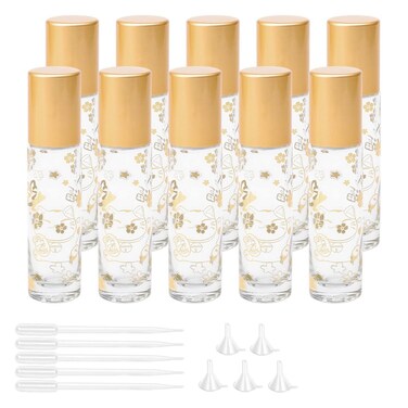 Jiuwu 10PCS 10ML Glass Roller Bottles for Essential Oil, Perfume