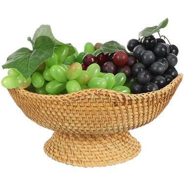 Doitool Rattan Fruit Basket, 25CM Woven Footed Storage Bowl