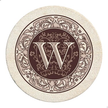 Thirstystone Monogram Round Natural Sandstone Coaster 4 Pack (Letter W)