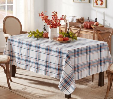 Newbridge Thanksgiving Blue Plaid 52 X 70 Inch Rectangle Vinyl Tablecloth