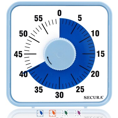 Secura 60-Minute Visual Countdown Timer, 7.5-Inch Oversize Classroom Visual Timer for Kids and Adults, Durable Mechanical Kitchen Timer Clock with Magnetic Backing (Navy Blue)