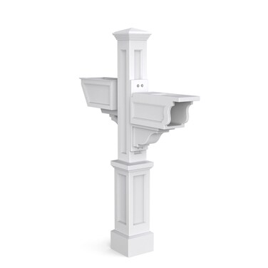 Mayne Signature Decorative Mail Post with Newspaper Holder & Planter, White
