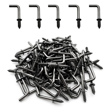 Idealsv 100 Pcs Black Bronze Screw in Hooks Small 5/8" L Shape Hooks 1 Shape Right Angle Hooks