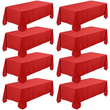 Fivenl 8 Pack Premium Red Tablecloth 60 X 102 Inch, Rectangle Table Clothes for 6 Foot Rectangle Tables Washable Polyester Fabric Table Covers for Wedding Party Reception Banquet Buffet Restaurant