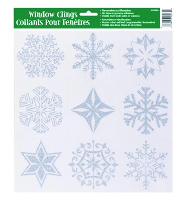 Unique Glitter Snowflakes Window Clings - Assorted Designs, Silver, 9 Pcs