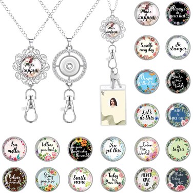 Woanger 2 Pcs Badge Holder Lanyard 20 Inspirational Interchangeable Snaps