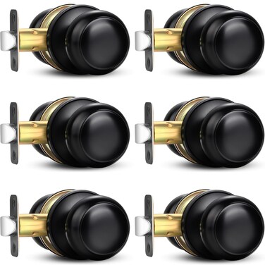 Sopoby 6 Pack Passage Door Knobs, Black Round Keyless Doorknobs Interior Lockset