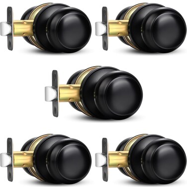 Sopoby Black Passage Door Knobs, 5 Pack Round Keyless Doorknobs Interior Lockset