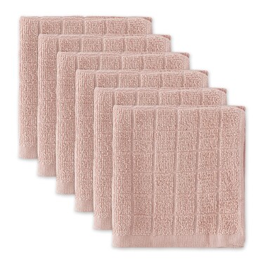 Dii Basic Terry Collection Solid Windowpane Dishcloth Set, 12X12, Pale Mauve, 6 Count
