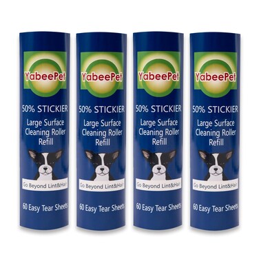 YabeePet 8 Inch Large Surface Roller Refill for Scotch-Brite 50% Stickier Lint Roller, Works Great on Pet Hair (60 Sheets Per Roll, 4 Pack)