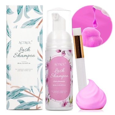 Actrol Cherry Blossom Lash Shampoo, 60ML Pink Foam Cleanser for Extensions
