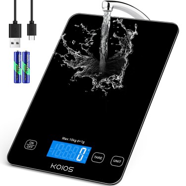 Koios 33LB Kitchen Scale 0.1oz Precision, Batteries & USB-C Charging(Black)