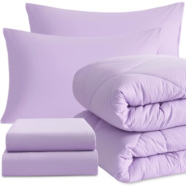 Ntbay Twin Microfiber Bed in a Bag, Comforter Set 5 Piece, Light Purple