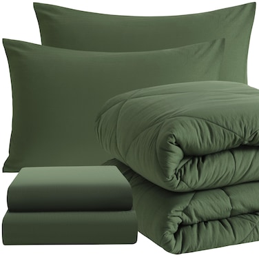 Ntbay Twin Microfiber Bed in a Bag, Comforter Set 5 Piece, Olive Green