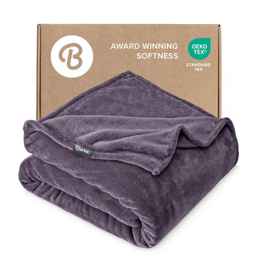 Bare Home Fleece Blanket Luxury Microplush (Full/Queen, Eggplant)