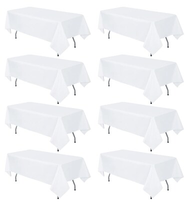 RestfulGlow 8 Pack White Rectangle Table Cloth 60 X 102 Inch for 6 Foot Tables