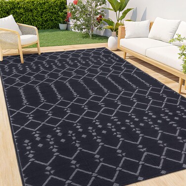 Smiry Outdoor Rug 5X8 Ft Waterproof Reversible Boho Mat, Dark Grey
