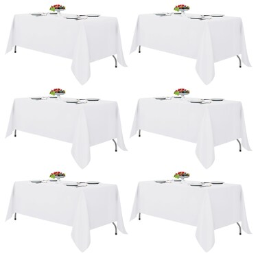 Fitable 6 Pack White Table Cloths 70X120 Inch for 6-8 Ft Rectangle Tables