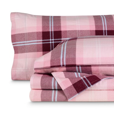 Bare Home Flannel Sheet Set Prints (King, Symphony Plaid - Pink)