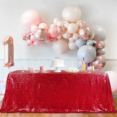 QueenDream Sequin Tablecloth 60X102 Inch Red Tablecloth Glitter Wedding Table Cloth