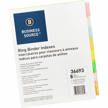Business Source Insertable Tab Ring Binder Indexes