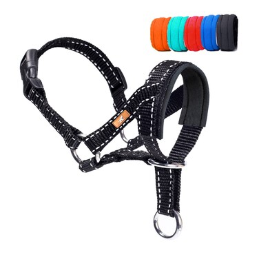 Wintchuk Dog Head Collar, Head Collar with Reflective Strap to Stop Pulling for Small Medium and Large Dogs, Adjustable (L, Black)