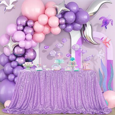 QueenDream Seamless Sequin Tablecloth 90"x132" Lavender Rectangle Party Table Cover