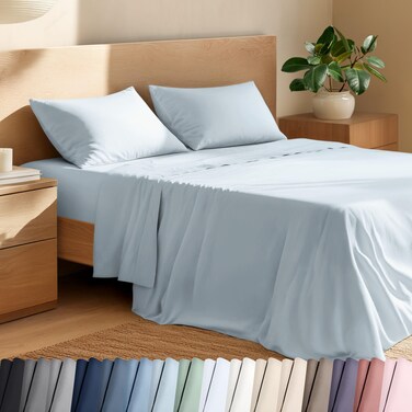 Bare Home 100% Organic Cotton Percale Sheet Set (King, Winter Blue)