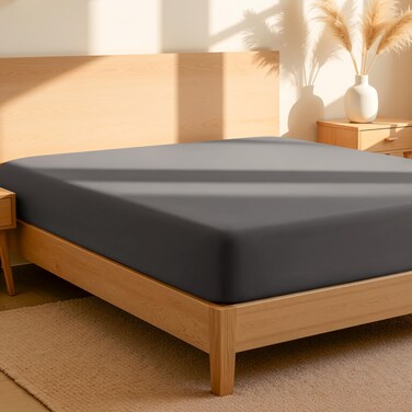 Bare Home 100% Organic Cotton Percale Fitted Sheet (Queen, Grey)