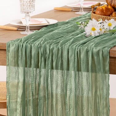 Mlmc Sage Green Cheesecloth Table Runner Boho Fall Table Decorations 10FT