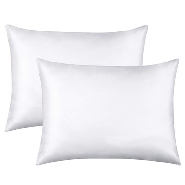 Flxxie 2 Pack Zippered Satin Standard Pillowcases, White