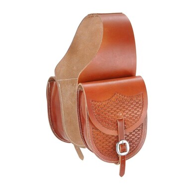 Tough 1 Tough1 Leather Saddle Bag W/ Basket Stamp - Medium Tan