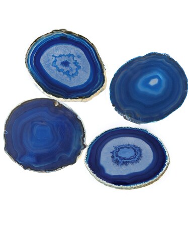 Amoystone Blue Agate Coasters Set of 4 Crystal Coaster for Coffee Table