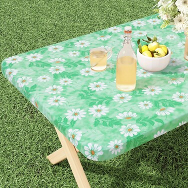 Misaya Rectangle Vinyl Tablecloth 6 Foot Elastic Fitted Table Cover