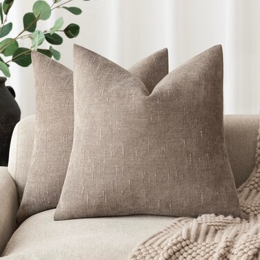 Foindtower Solid Textured Chenille Throw Pillow Covers 22X22, Light Taupe