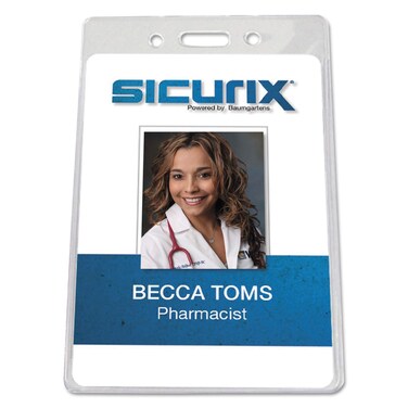 Baumgartens Sicurix Badge Holder, Vertical, 2.75 X 4.13, Clear, 12/Pack