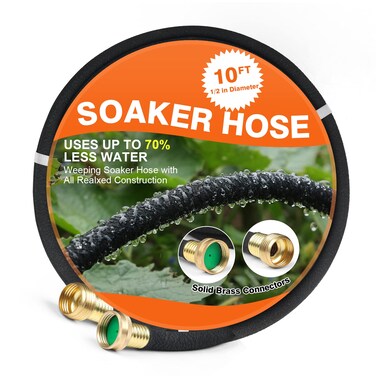 Aiode 1/2" 10 Ft Round Soaker Hose for Garden Lawn Vegetable Tree Watering